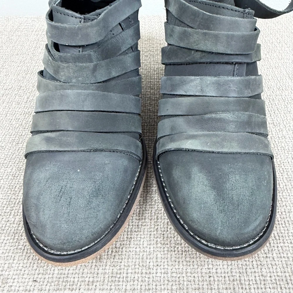 Free People Hybrid Strappy Heel Ankle Distressed Gray Boots 36/6 Grunge Festival
